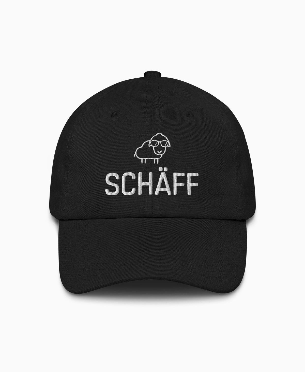 Dad-Hat in schwarz mit SCHÄFF Stick: cooles Schaf mit Sonnenbrille – stylische Cap für den Chef.
