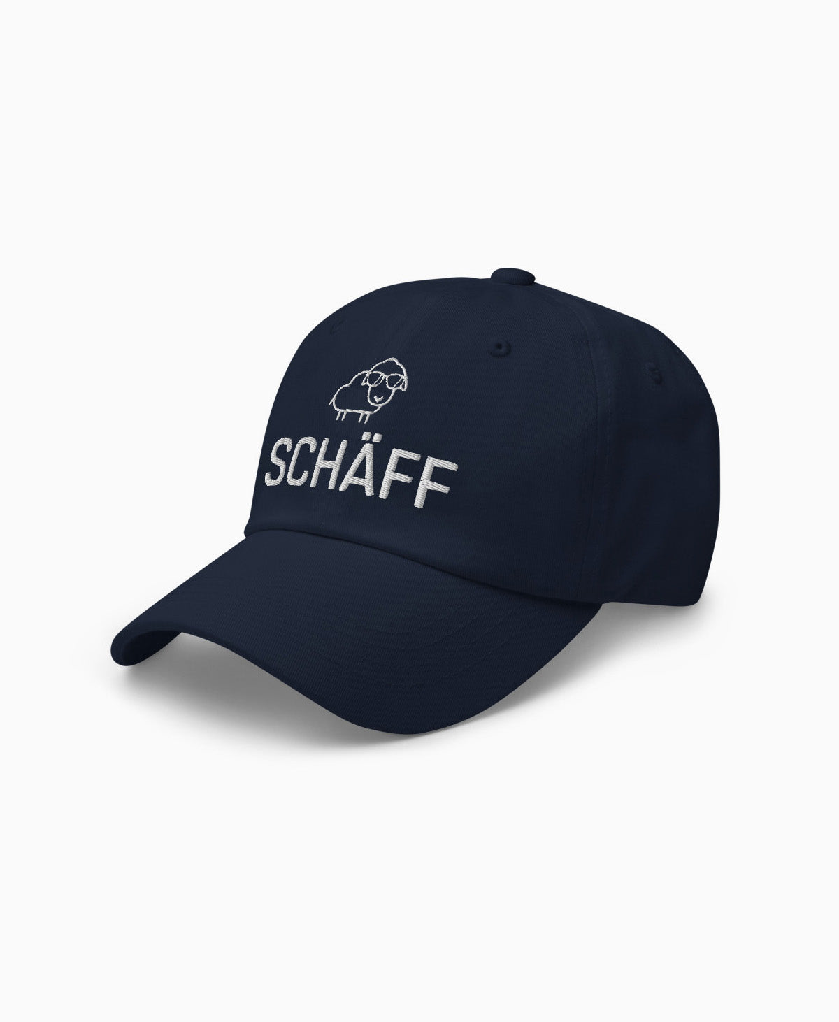 Navy Dad-Hat mit SCHÄFF Stickmotiv: witziges Schaf mit Sonnenbrille – lässige Cap für den Chef.