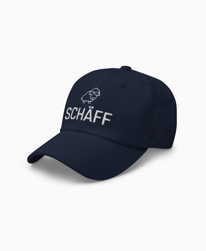 Navy Dad-Hat mit SCHÄFF Stickmotiv: witziges Schaf mit Sonnenbrille – lässige Cap für den Chef.