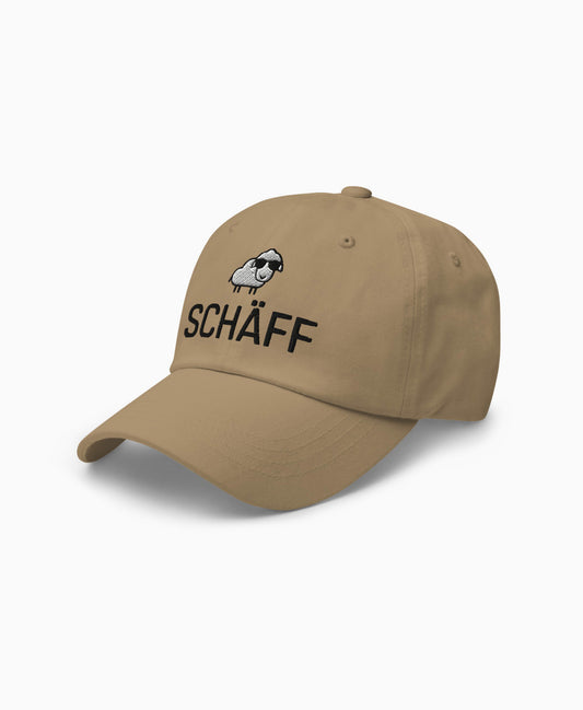 Khaki Dad-Hat mit SCHÄFF Stick: lustiges Schaf mit Sonnenbrille – lässige Cap für den Chef.