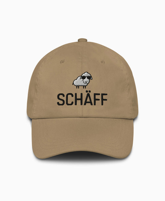 Khaki Dad-Hat mit SCHÄFF Stick: lustiges Schaf mit Sonnenbrille – lässige Cap für den Chef.