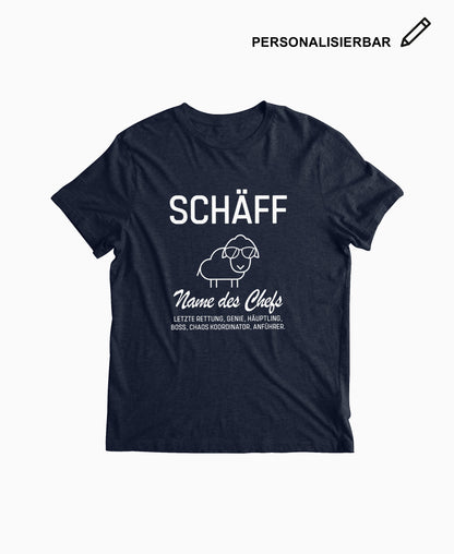 Navy Herren T-Shirt mit SCHÄFF Motiv und Wunschtext – personalisierbar zum Verschenken an den Chef.