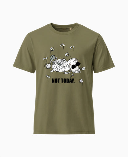 SCHÄFF Not Today Schaf Bio T-Shirt mit Comic Schaf und Sonnenbrille in Khakigrün