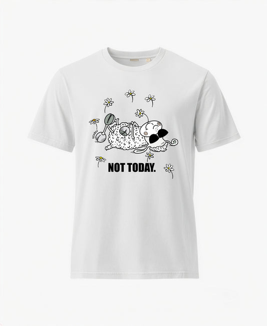 SCHÄFF Not Today Schaf Bio T-Shirt mit Comic Schaf und Sonnenbrille in Weiss