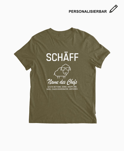 Olives Herren T-Shirt mit SCHÄFF Motiv und personalisierbarem Wunschtext – Geschenk für den Chef.