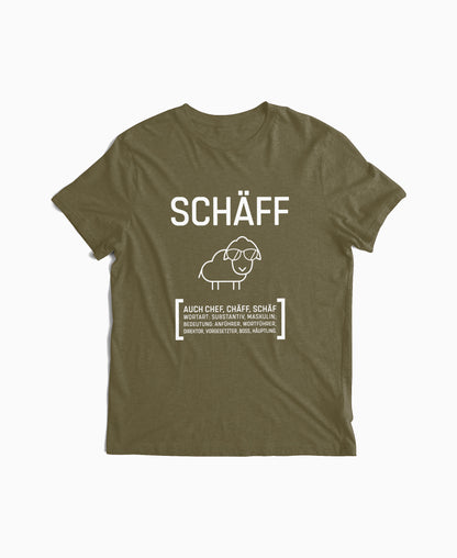 Olives Herren T-Shirt mit SCHÄFF Motiv: witziges Schaf mit Sonnenbrille – Geschenkidee für humorvollen Chef.