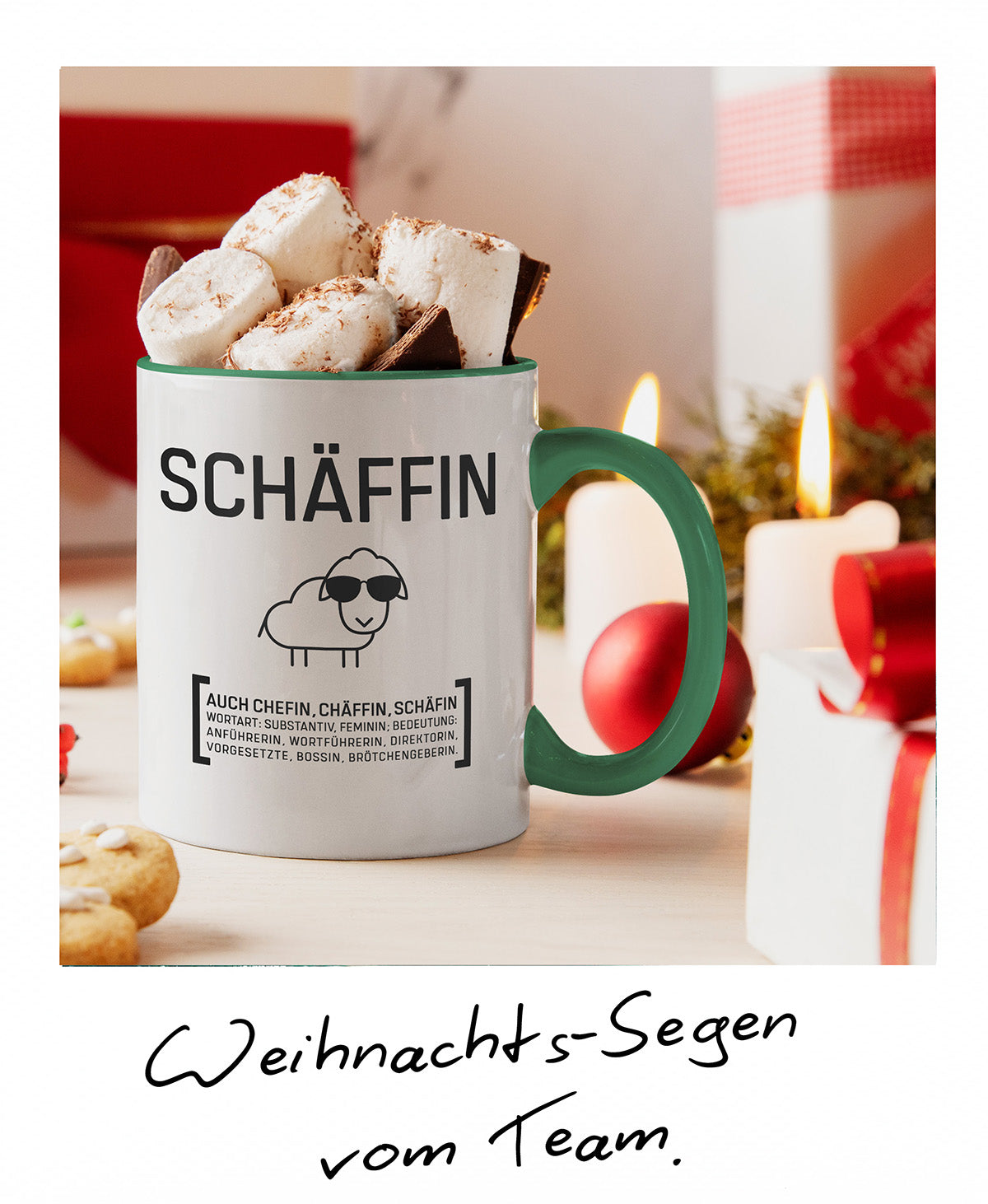Personalisierte zweifarbige SCHÄFFIN Tasse für das Büro – Ein humorvolles Teamgeschenk für die Chefin zu Weihnachten.