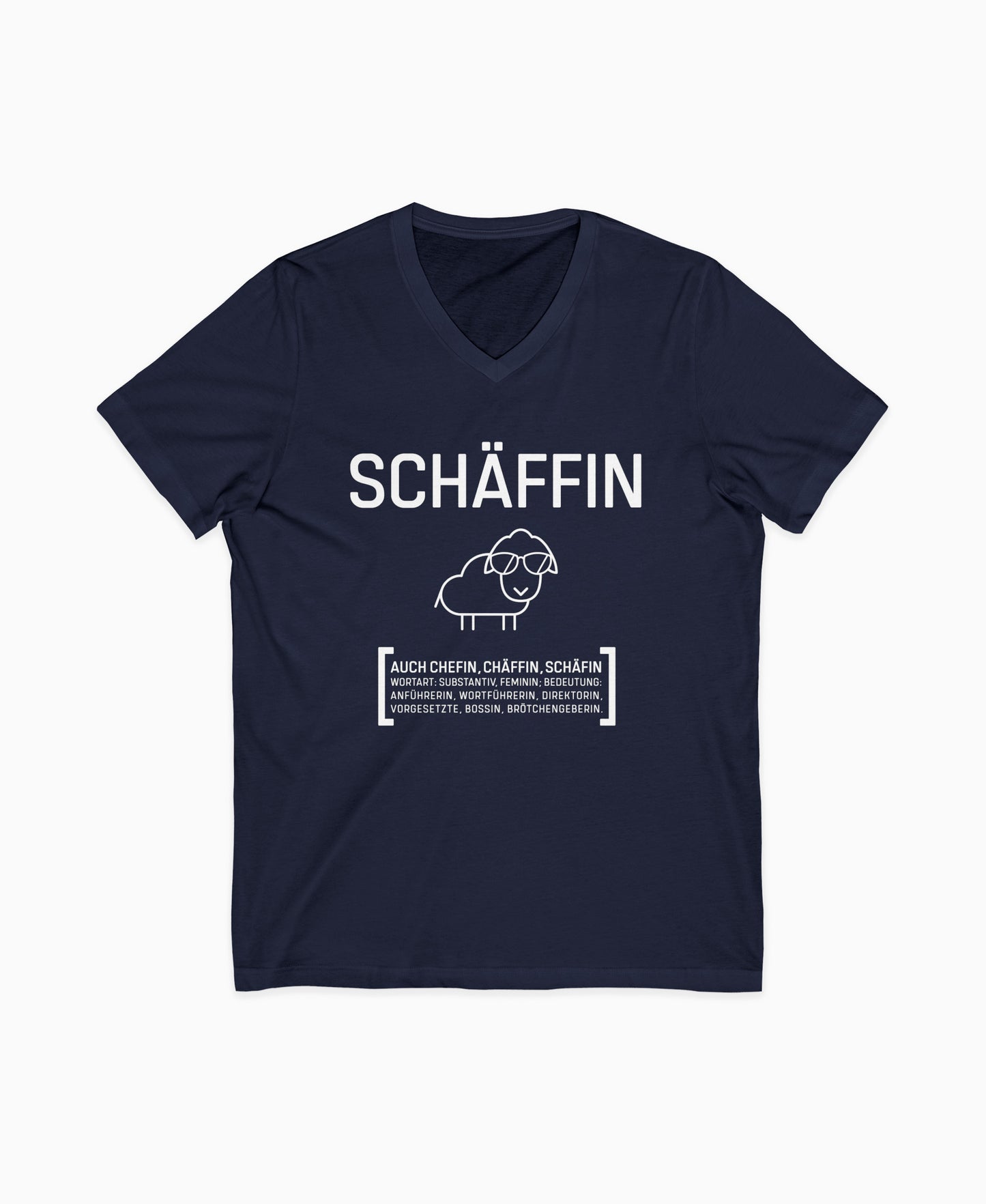 Navy Damen V-Neck T-Shirt mit Schäffin Motiv: cooles Schaf mit Sonnenbrille – ideales Geschenk für humorvolle Chefin